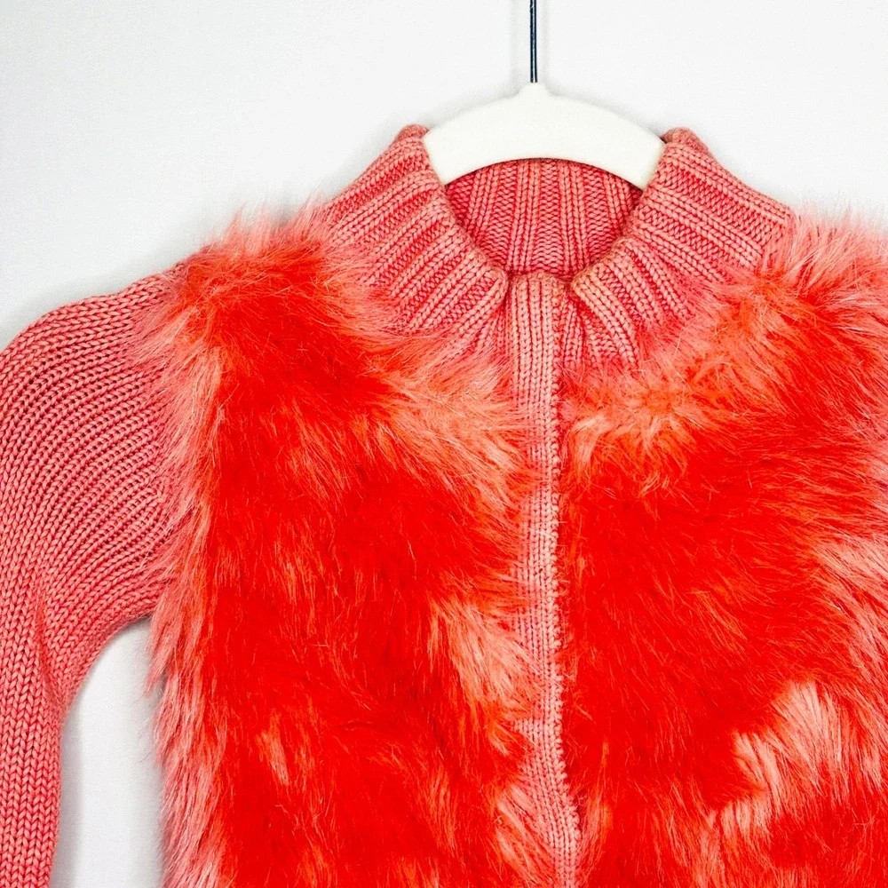 GapKids Girls Coral Pink Faux Fur‎ Zip Up Sweater Jacket Size XS 4/5